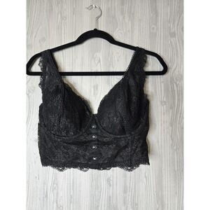 Victoria’s Secret Black Lace Longline Bustier Bralette Women’s 36DD Sheer Mesh